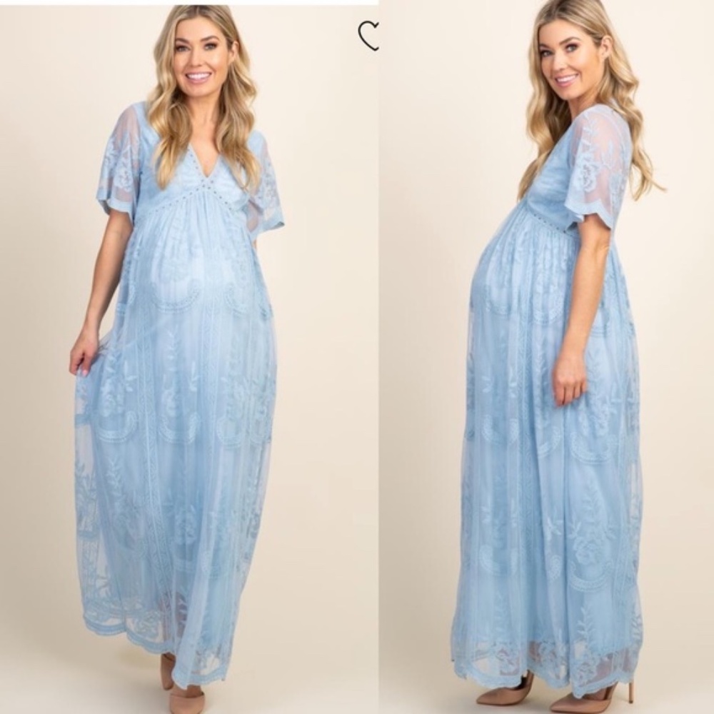 New* Pinkblush Light Blue Lace Overlay‎ Maternity Dress